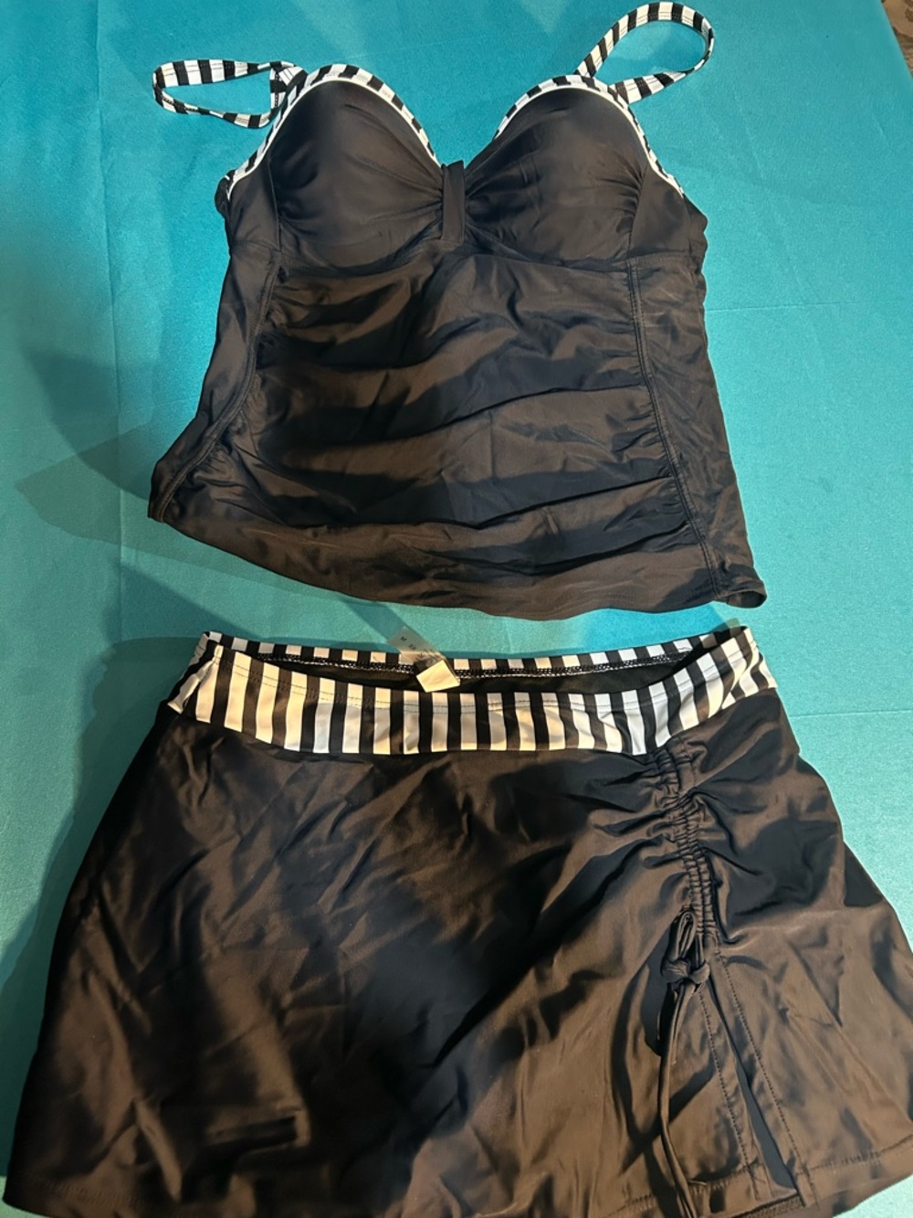 Black Two-Piece Swim Tankini with Striped Trim